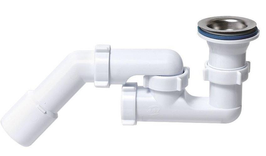 70mm Bathroom Bath Shower Tray Drain Waste P-Trap with Stainless Steel Strainer