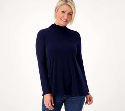 Susan Graver Women's Top Plus Sz 1X Essentials Reg Liquid Knit Blue A554236