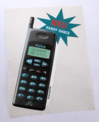 Werbe-Aufkleber e-plus Handy Dance Mobiltelefon 0177 90er Jahre 14 x 18,5 cm