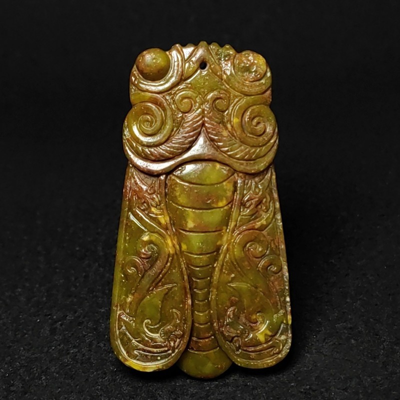 Chinese Old Jade Collectibles Hongshan Culture Jade Cicada Statue Pendant 7.7 CM