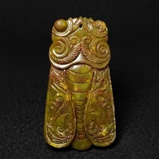 Chinese Old Jade Collectibles Hongshan Culture Jade Cicada Statue Pendant 7.7 CM