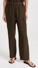 AYR Women's Small Brown Linen The Tourist Linen Pants Relaxed Straight E-Waist