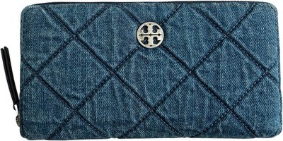 Tory Burch Denim Blue Willa Quilted Zip Around Continental Wallet Bag TB-147