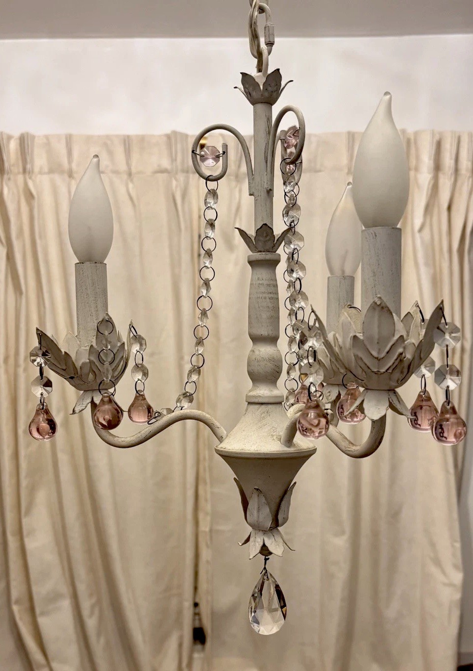 Victorian Style   Princess 3 Light Chandelier  W/ Elegant  Pink & Clear Crystals