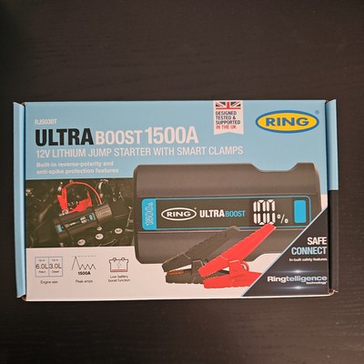 RING ULTRA BOOST 1500A 12V LITHIUM STARTHILFEGERÄT MIT SMART CLAMPS