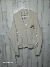 Hello Kitty Women's Medium Cream Fuzzy Cardigan Sweater