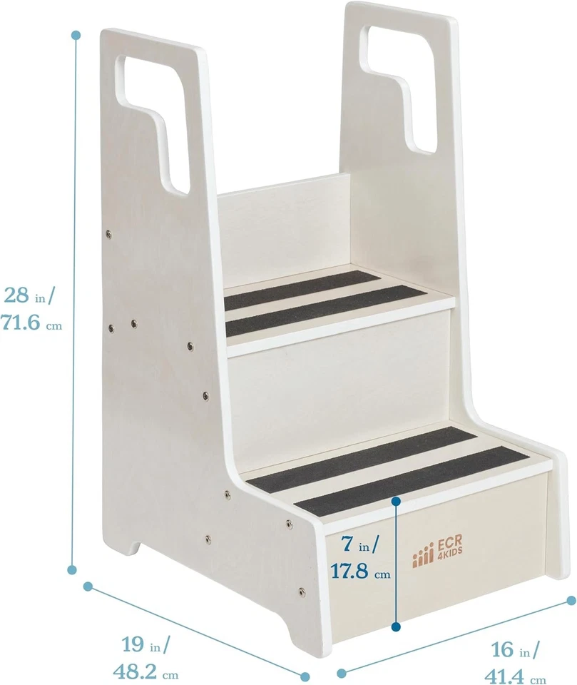 ECR4Kids Taburete Reach-Up con Asas Muebles para Niños Blanco Lavado Cama Alta Foto 3 de 4