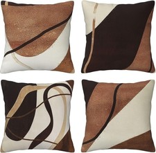 Brown Cushion Covers 50cm x 50cm Set of 4 Double-Sided Geometric Abstract Art C