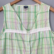 Pastel Granny Size M Seersucker Plaid Snap Front Summer Nightgown Cottagecore