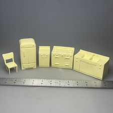 Vtg Marx Ivory Plastic Dollhouse Kitchen Set 1:24 Fridge Sink Stove Cabinet
