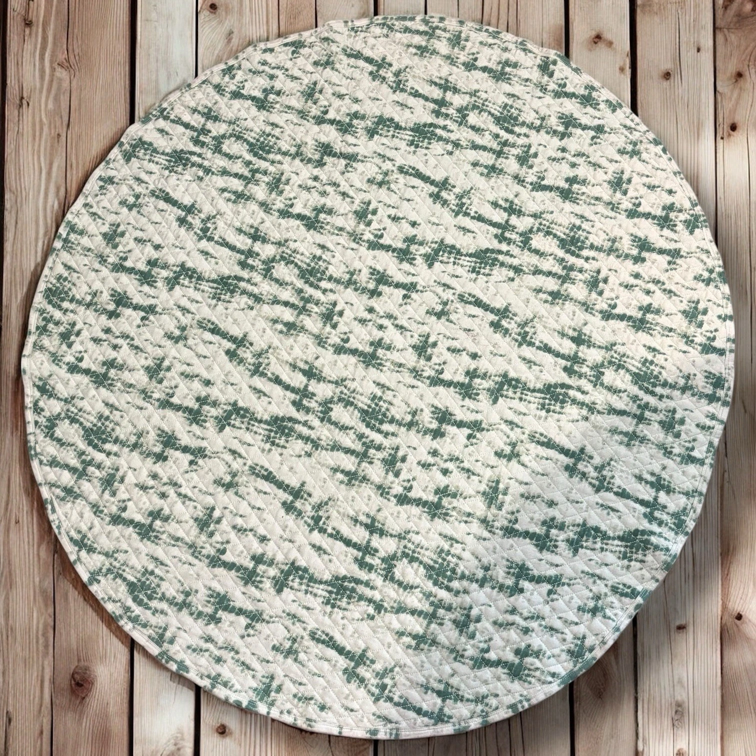 The Woods Baby Play Mat Round Quilted Green Shibori 39” Modal Lycra