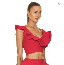 $1,695 Alexander McQueen Ruffle Red Crop Top Dress Blouse Small 4-6