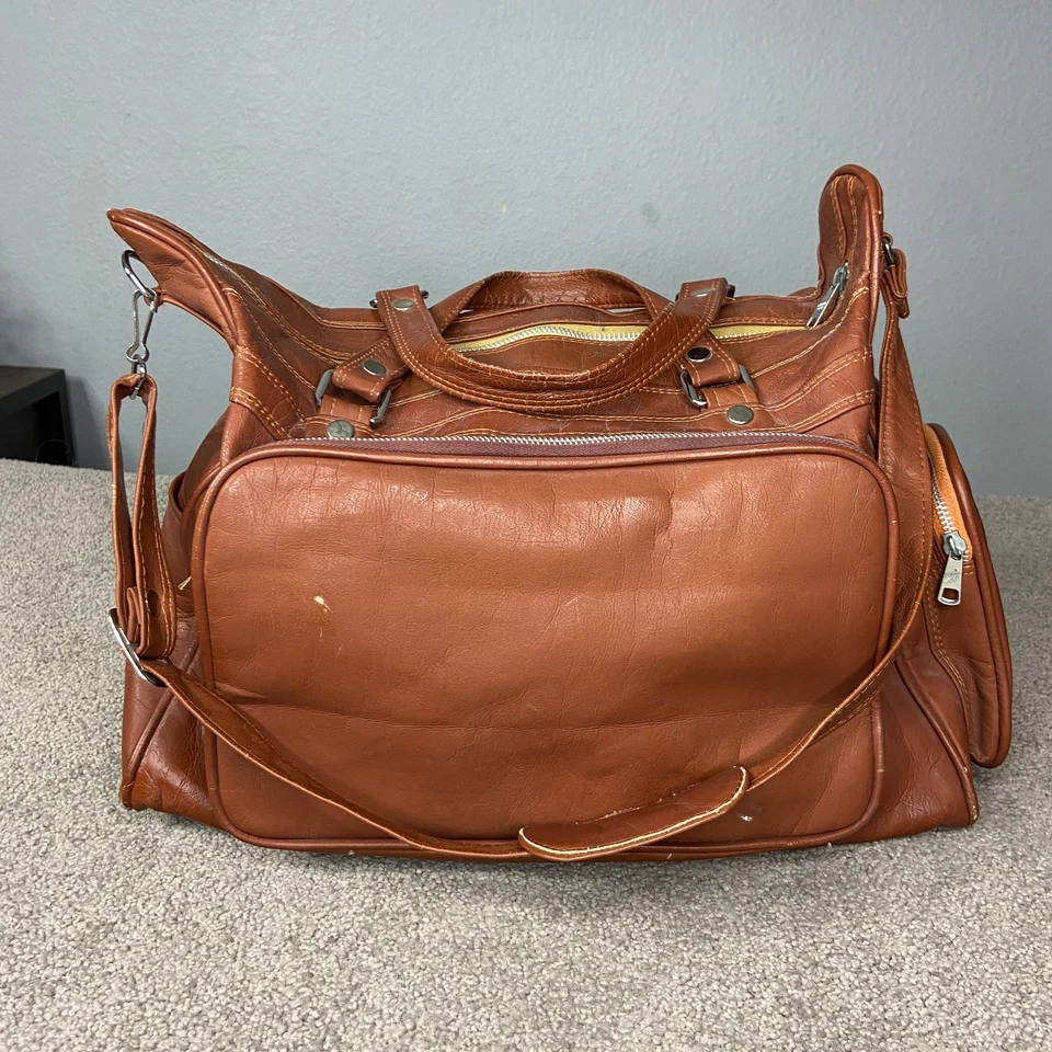 Bolso de Lona Adidas Vintage Años 70 80 Cremallera Completa Marrón Imitación Cuero con Correa para el Hombro Foto 4 de 4