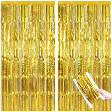 2 Pack Gold Foil Fringe Party Backdrop Curtains 39.4x78.8in - 2PCS, GOLD