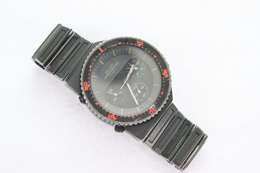 Seiko 7A28-6000 Giugiaro Alien Bishop Chronograph Quartz Black Men's Watch Used image 5