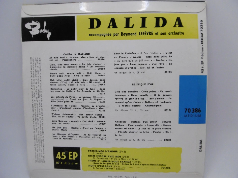 Dalida, Parlez-Moi D'Amour, France Barclay 70 386 EP, 7" 1961 - Bild 2 von 4