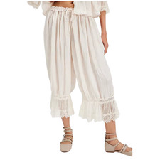 COTTON Vintage Ruffle Bloomer Pants Wide Leg Lace Lounge Retro Pants
