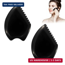 Gua Sha Facial Massage Tool - Black Jade Bian Stone Face Body Massager for Wel