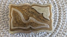 Hand-Made Paisley Engraved Western Belt Buckle Layered 3D Western Mixed Metals