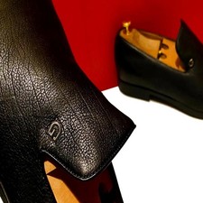 $1189.00 !! GUCCI LUXURY MEN'S BLACK LEATHER LOAFERS SHOES MARKED U.K SIZE 10 D