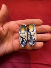 Ceramic pair of Delft 2 ins long, Hand Painted Blue and White clogs,  Holland