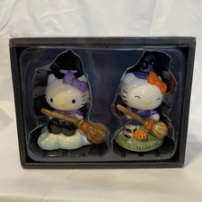 NEW Hello Kitty Ceramic Salt & Pepper Shakers Halloween Witch Blue Sky Sanrio