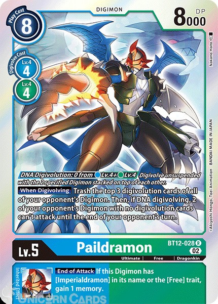 BT12-028 Paildramon : Rare Non-Foil Digimon Card : Beginning Tutorial Demo Deck: