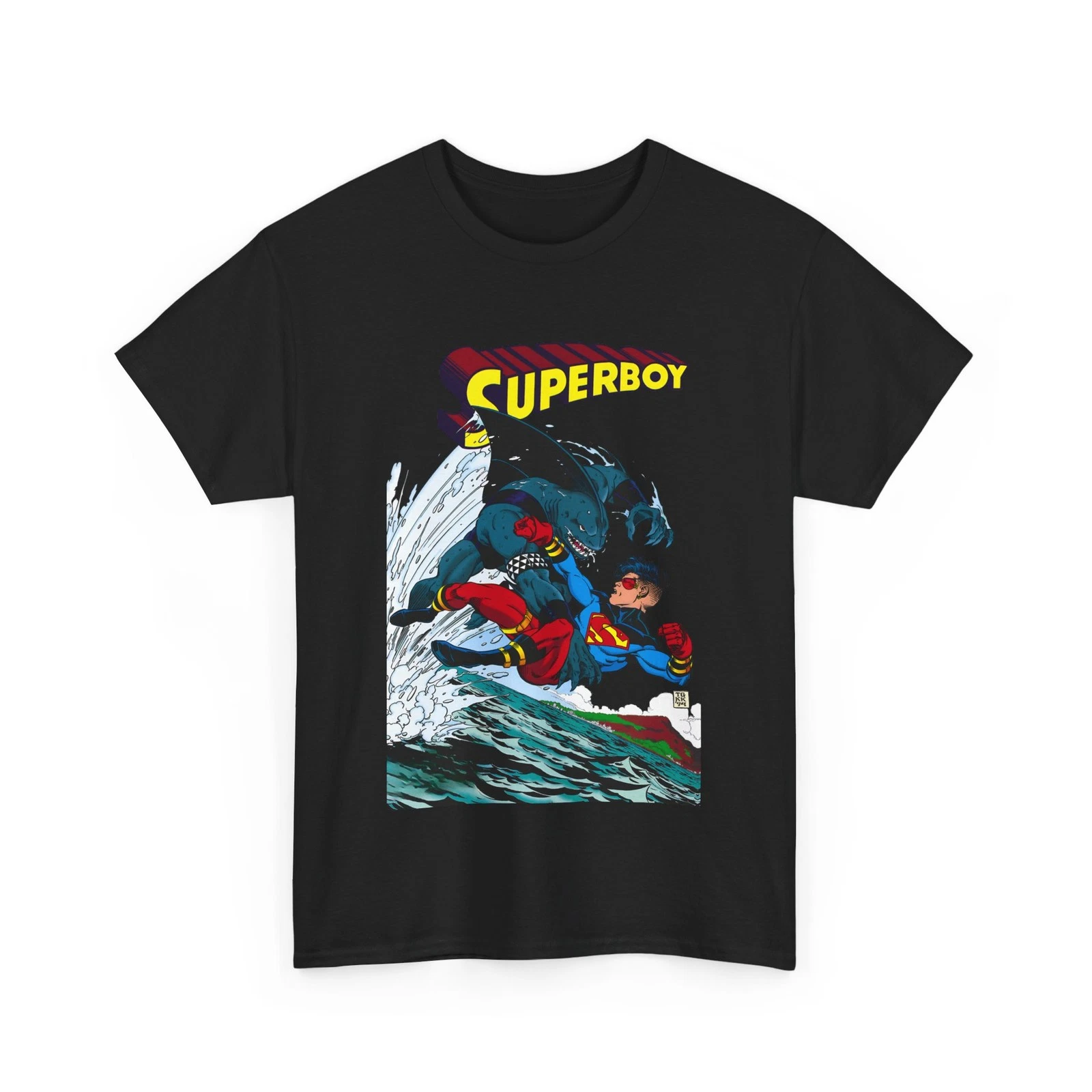 Superboy Vs King Shark T-Shirt - Tom Grummett Art - Superman Family - DC Comics