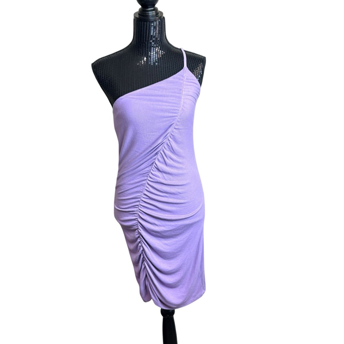 ENZA COSTA midi Dress Womens Large Lavender Purple Ruched One Shoulder  Casual | eBay