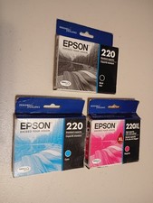 Genuine Epson 220 Black, 220 Cyan, 220XL Magenta Ink Cartridges 3-Pack