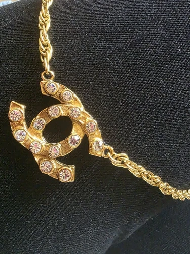 COLLANA GIROCOLLO CHANEL VINTAGE ANNI 80 GRANDE CRISTALLO CC PLACCATA ORO