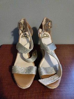 Fergalicious by Fergie Women s Wedge Heel Sandals Size 8.5M Metallic And Brown