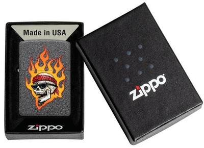 Zippo 46933, Rick Rietveld Flaming Skull Design, Iron Stone Finish