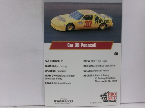 1991 Pro Set- Winston Cup Racing #60 Car 30 Pennzoil - Picture 2 of 2