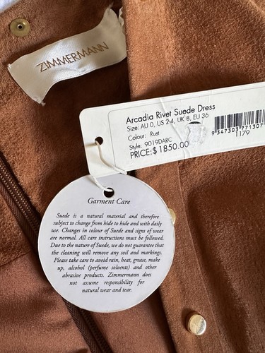 Zimmermann Arcadia Rivet suede Dress Size 0 (AU8 / US 4) BNWT RRP $1850 RARE - Picture 13 of 14