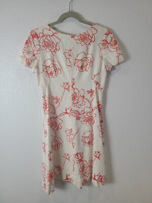 Vintage white linen with Red Roses Novelty Print Dress, Ireland Moygashel 