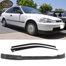 Fits 96-98 Honda Civic 3Dr CTR Front Bumper Lip Spoiler PU + Sun Window Visor