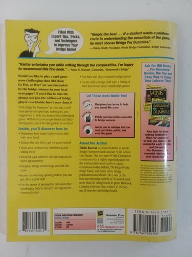 Bridge for Dummies by Eddie Kantar (1997, Paperback) FREE SHIPPING - Imagen 2 de 5