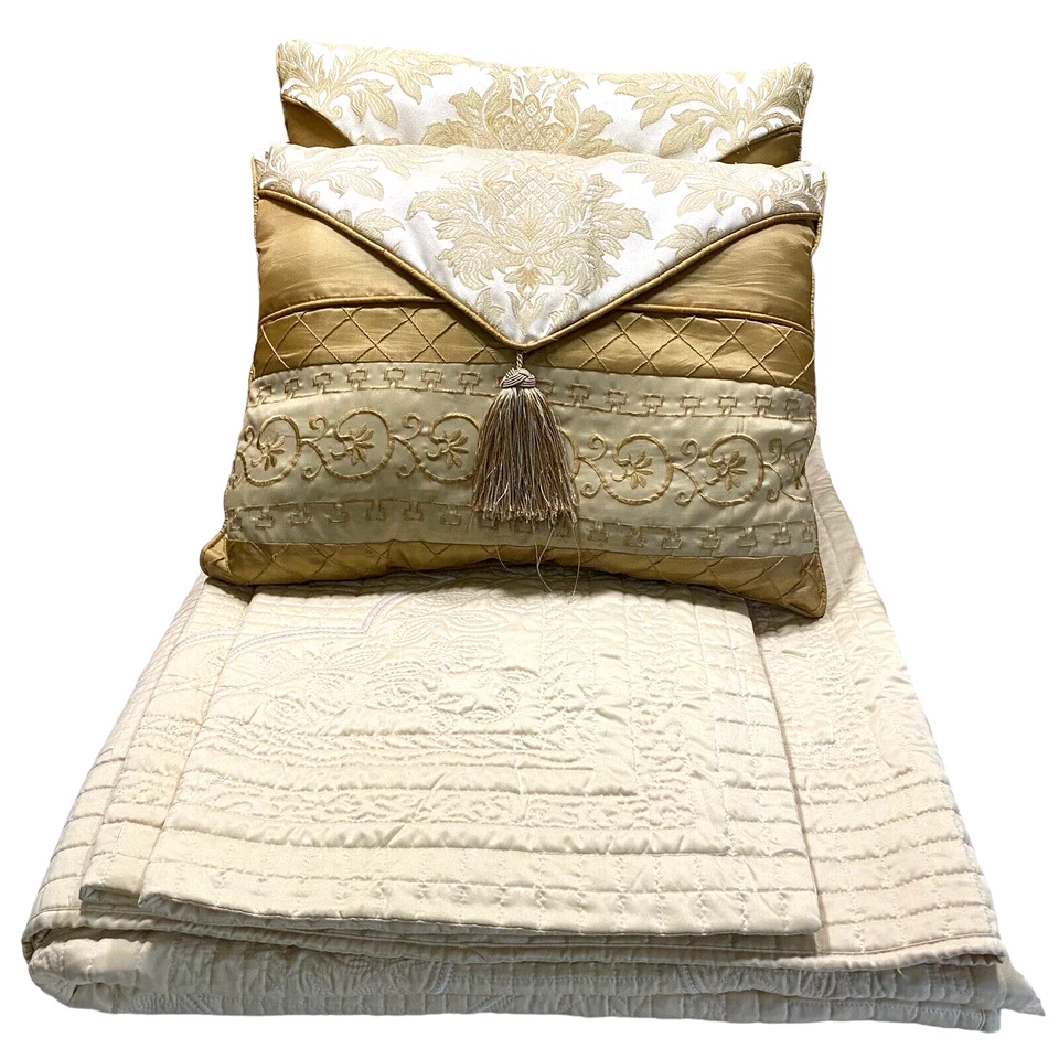 Pem America King Size Set Colcha Edredón Acolchado Juego Almohada Color Oro Pálido Foto 2 de 4