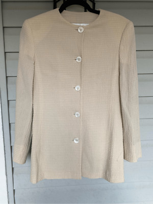Genny Ivory Crinkle Light Wool Button Up Classic Italian Jacket Blazer Size 8