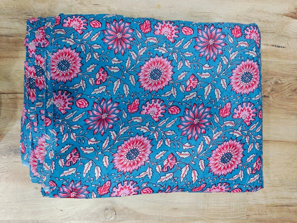 25 Yard Hand Block Print Handmade Cotton Indian Natural Sanganeri Print Fabric - Image 2 of 3