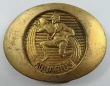 Vtg 1976 AQUARIUS Belt Buckle Brass IMC Indiana Metal Craft Astrology Zodiac