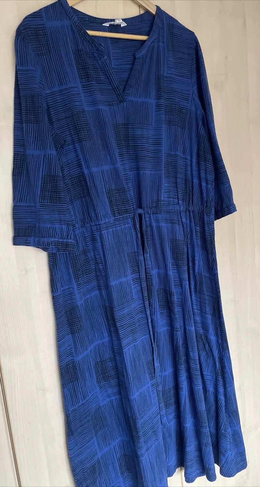 Seasalt Narcissi Dress 20 Hatched Lines Sapphire Jersey MIDI Maxi