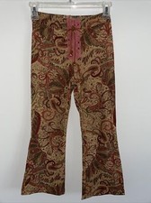 Sara Brand Girls Flare Retro Brown Pink Beige Pants Size 6-7 Elastic waist