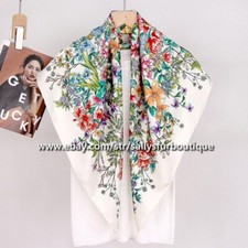 Sallys Boutique 14 Momme Twill Silk Wrap Scarf Florals Print Square Shawl 35"