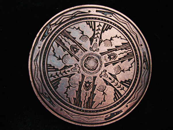 QL09127 *NOS* VINTAGE 1970s *FLORAL ORNAMENTAL* ART/FASHION BERGAMOT BELT BUCKLE