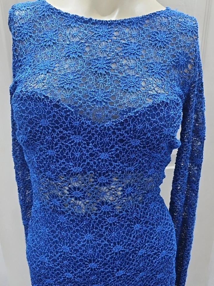 Vestido de cóctel ceñido al cuerpo de encaje de ganchillo azul místico vintage para mujer talla M Foto 2 de 4