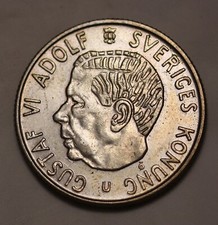 Sweden 2 Kronor 1965 Gustaf VI Adolf  Silver Coin AU KM# 827
