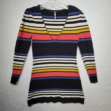 Free People Women’s Gidget Sweater Dress Knit Mini Striped V Neck Size XS
