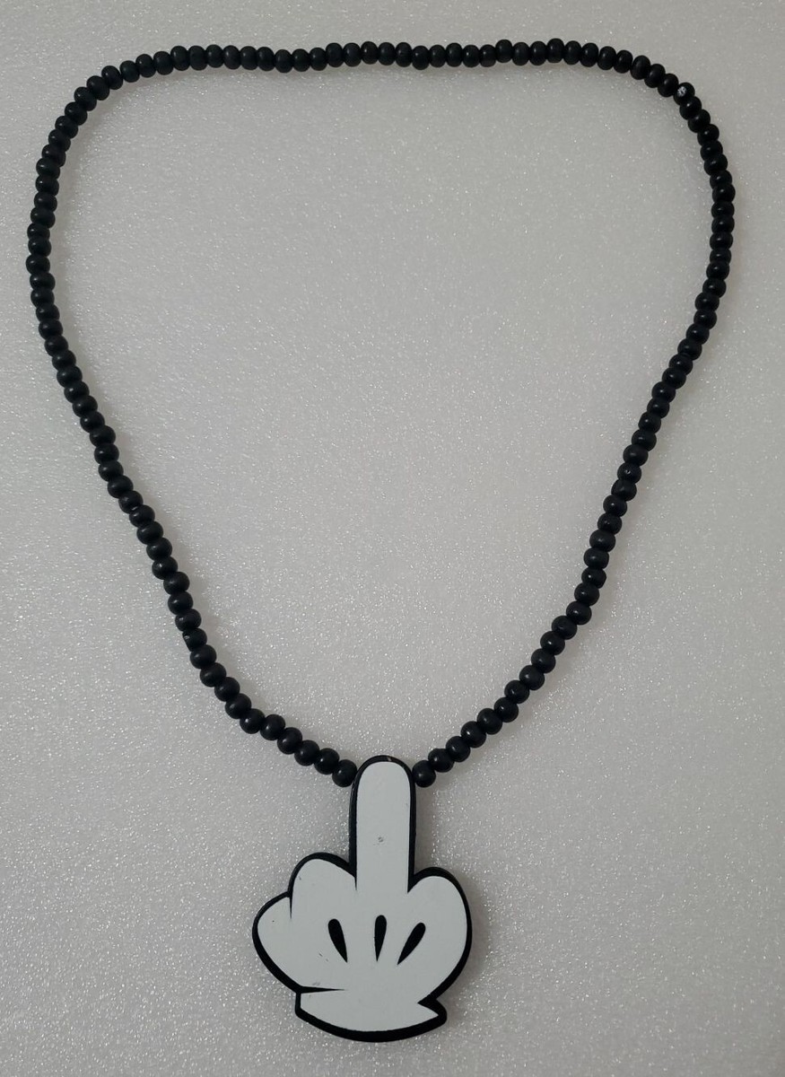 Good Wood NYC - Middle Finger Pendant Necklace RARE Black & White, Beads View 2